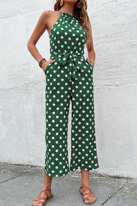 Polka Dot Grecian Wide Leg Jumpsuit - Country Club Prep