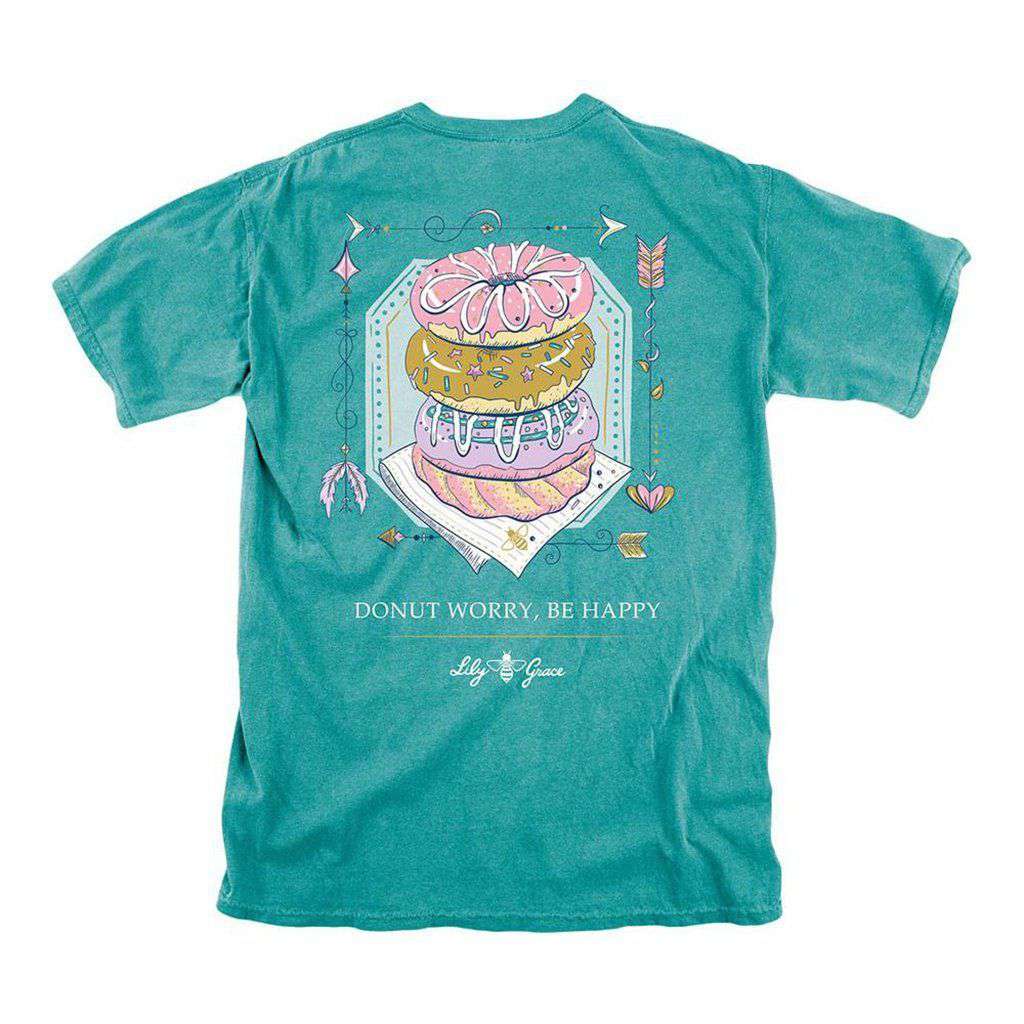 Donut Worry Be Happy Tee in Seafoam by Lily Grace - Country Club Prep