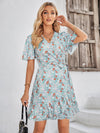 Floral Short Sleeve Ruffle Hem Dress - Country Club Prep