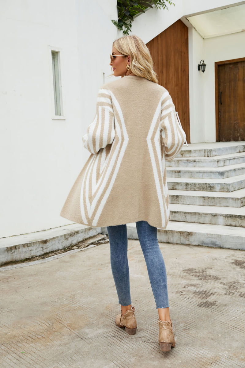 Two-Tone Open Front Fuzzy Longline Cardigan - Country Club Prep