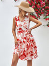 Floral V-Neck Tie Waist Sleeveless Dress - Country Club Prep