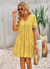 Floral Buttoned Puff Sleeve Dress - Country Club Prep