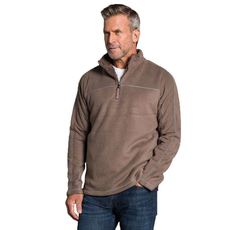 Bonded Polar Fleece & Sherpa Lined 1/4 Zip Pullover with Pockets in Cocoa by True Grit - Country Club Prep