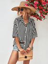 Striped Dropped Shoulder Half Sleeve Shirt - Country Club Prep