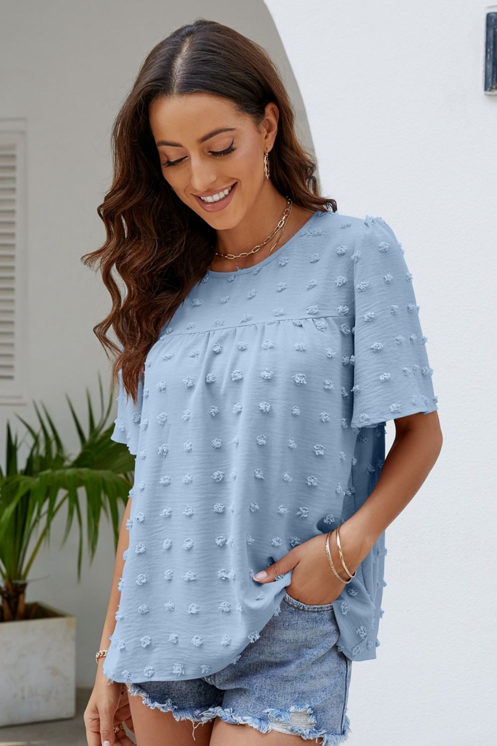 Mandy Swiss Dot Puff Sleeve Square Neck Blouse