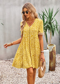 Floral Buttoned Puff Sleeve Dress - Country Club Prep