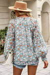 Floral Tie Neck Lantern Sleeve Blouse - Country Club Prep