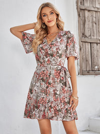 Floral Short Sleeve Ruffle Hem Dress - Country Club Prep