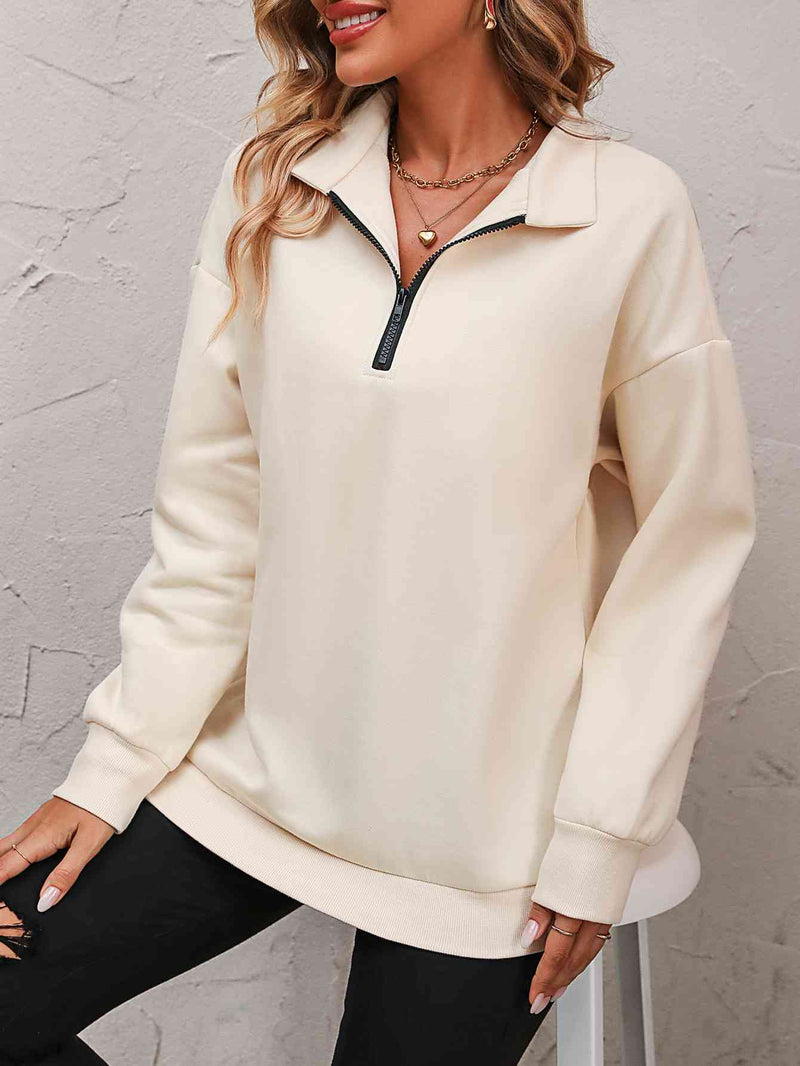 Zip-Up Dropped Shoulder Sweatshirt - Country Club Prep