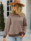 Chevron Ribbed Trim Dropped Shoulder Knit Pullover - Country Club Prep