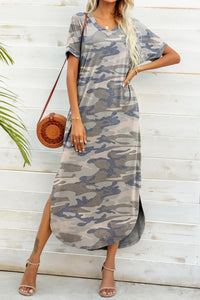 Printed V-Neck Curved Hem Dress - Country Club Prep