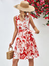 Floral V-Neck Tie Waist Sleeveless Dress - Country Club Prep