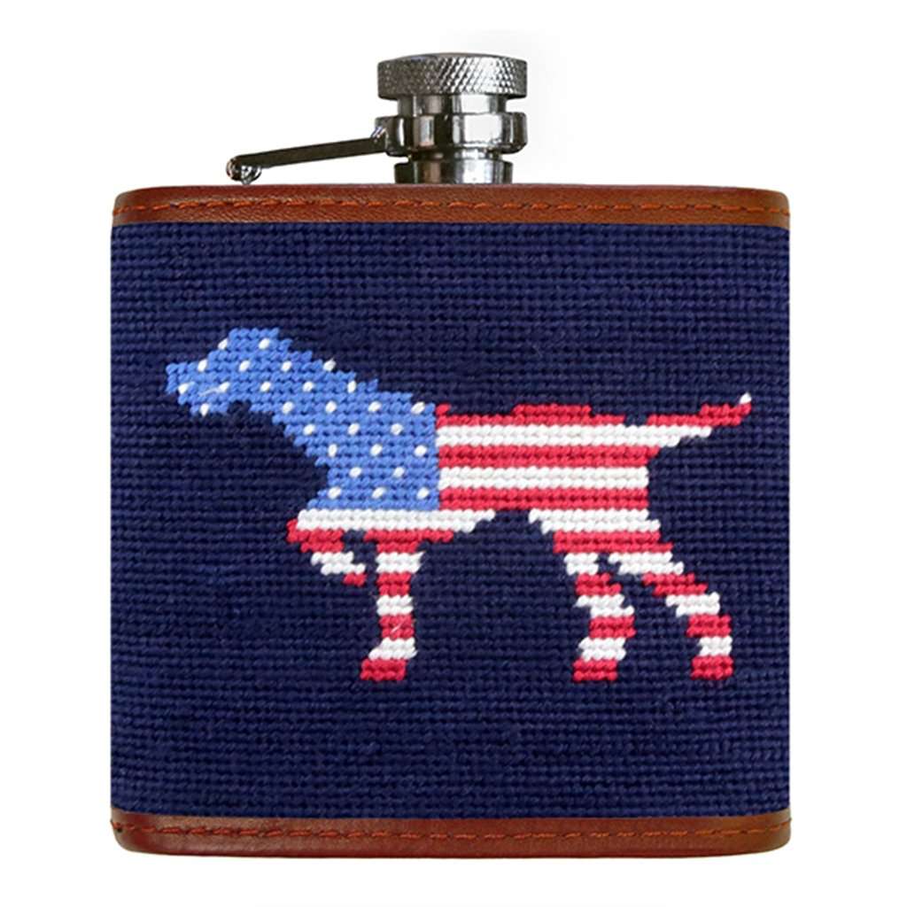 Patriotic Dog on Point Needlepoint Flask by Smathers & Branson - Country Club Prep
