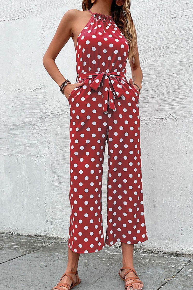 Polka Dot Grecian Wide Leg Jumpsuit - Country Club Prep