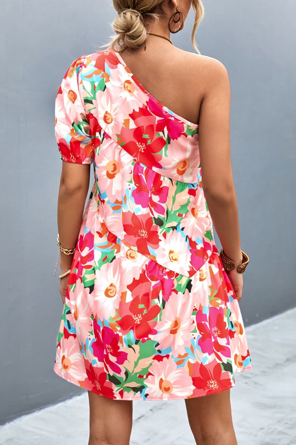 Floral One-Shoulder Puff Sleeve Dress - Country Club Prep