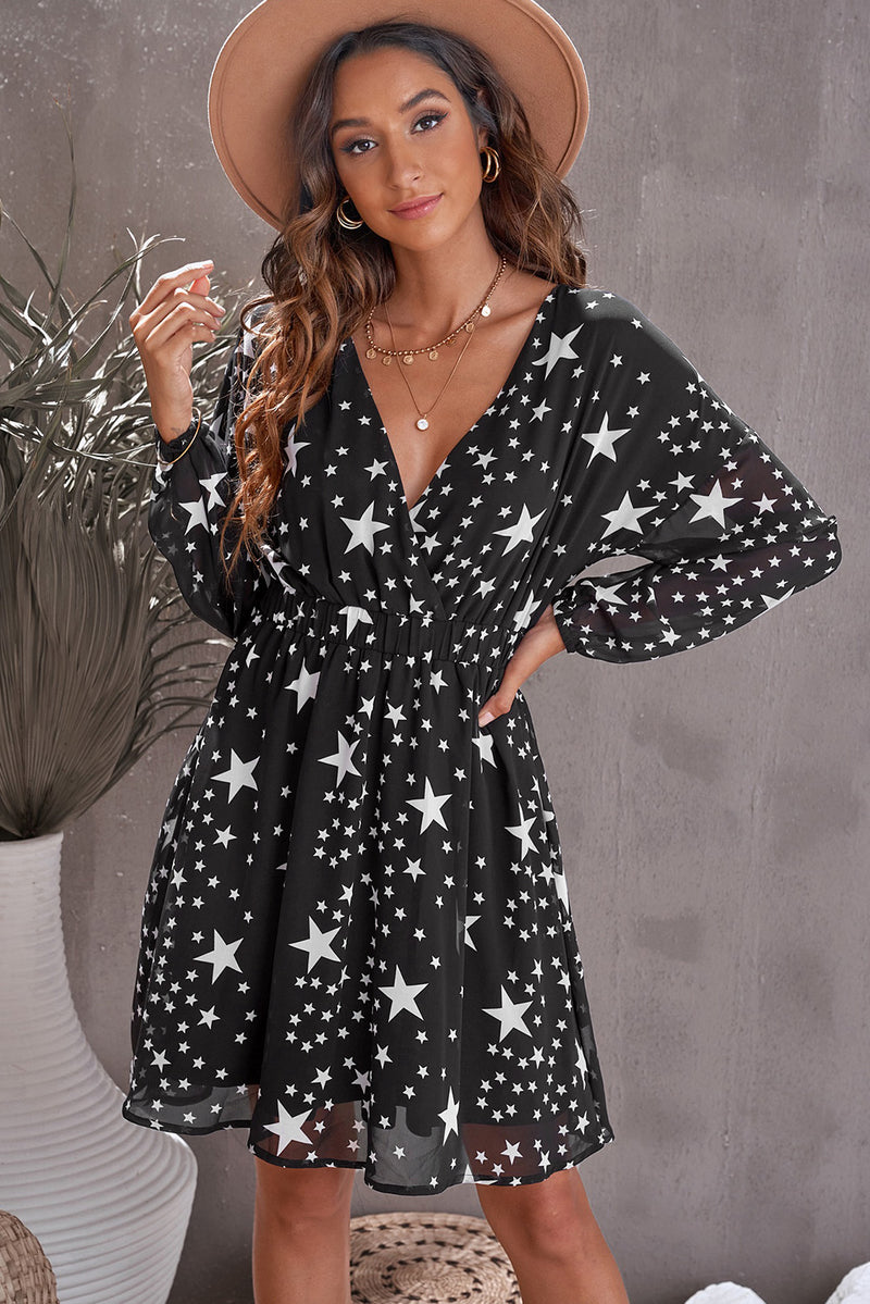 Star Pattern Surplice Dress - Country Club Prep