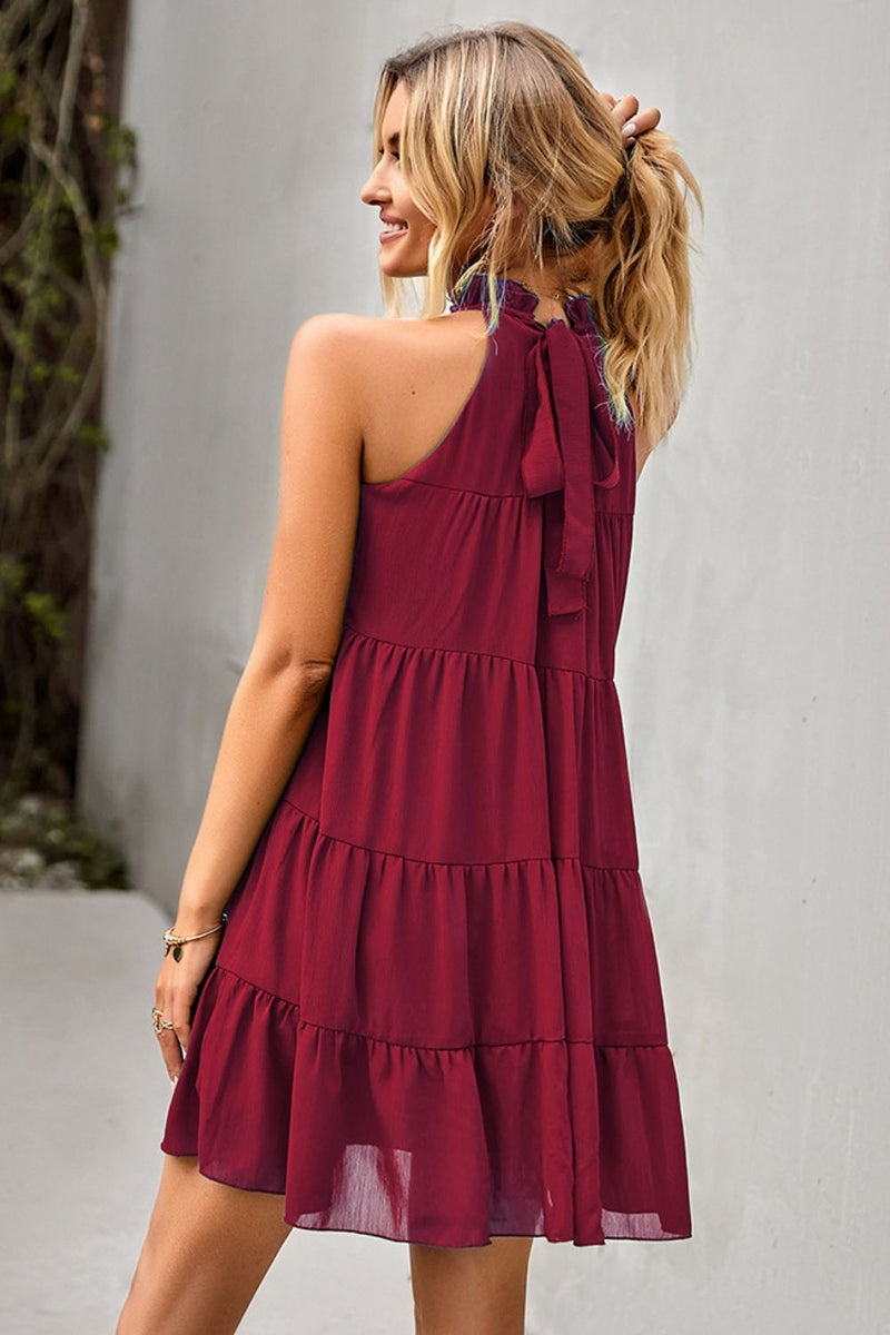Tie Back Ruffle Collar Tiered Dress - Country Club Prep