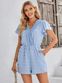 Swiss Dot Lace Trim Flutter Sleeve Romper with Pockets - Country Club Prep