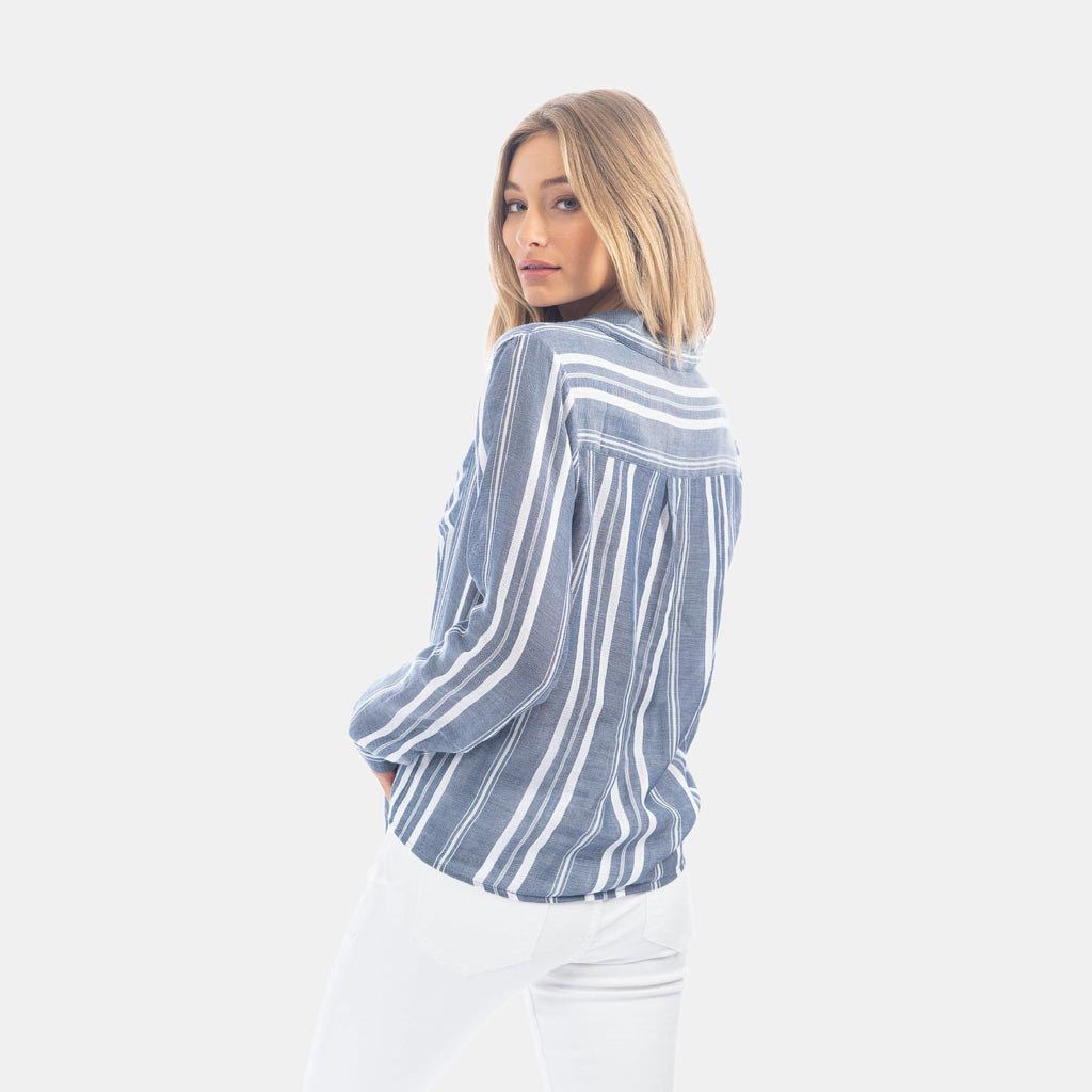 Indigo & White Woven Stripe Tie Top by True Grit (Dylan) - Country Club Prep