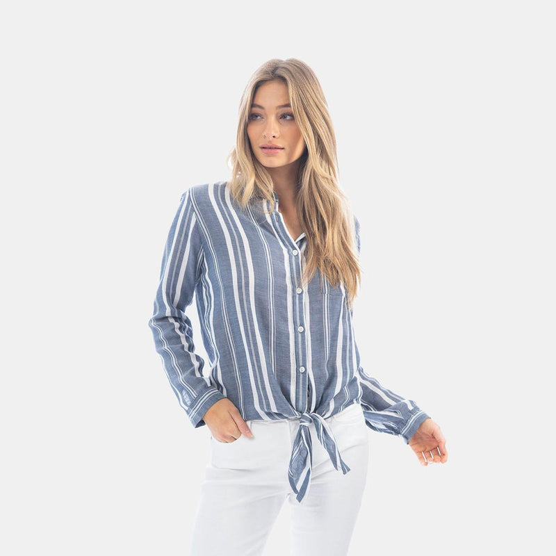 Indigo & White Woven Stripe Tie Top by True Grit (Dylan) - Country Club Prep