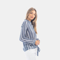 Indigo & White Woven Stripe Tie Top by True Grit (Dylan) - Country Club Prep