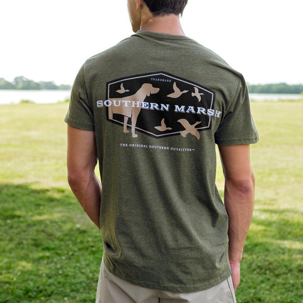 Branding Collection - Hunting Dog Tee in Washed Dark Green by Southern Marsh - Country Club Prep
