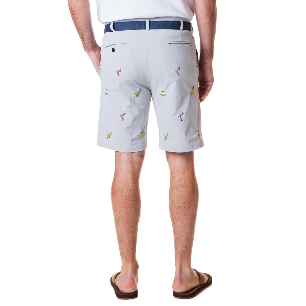 ACKformance Short with Flamingo & Golf Bags in Cement Grey by Castaway Clothing - Country Club Prep