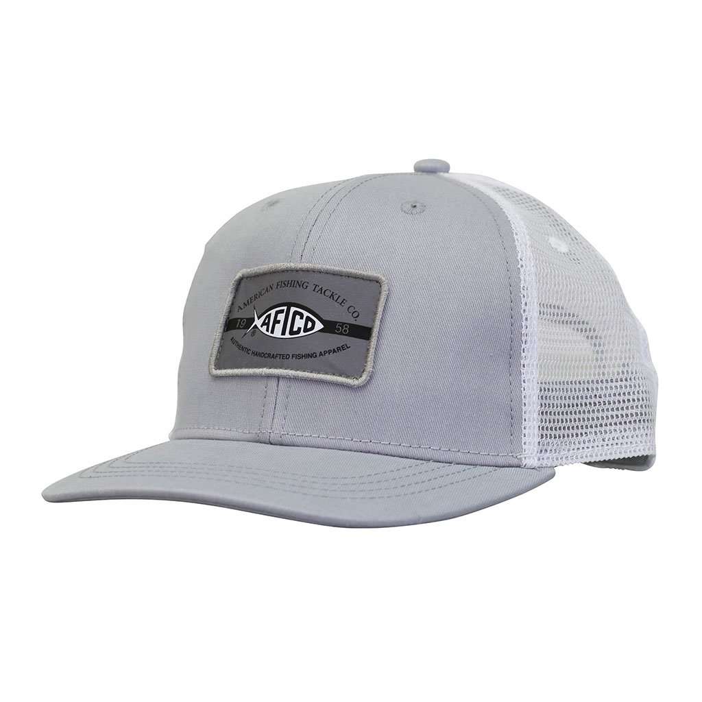Patch Trucker Hat in Light Gray by AFTCO - Country Club Prep