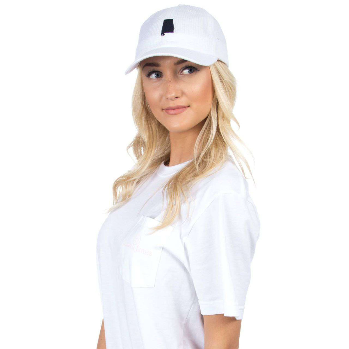 Alabama Seersucker Bow Hat in White with Navy by Lauren James - Country Club Prep