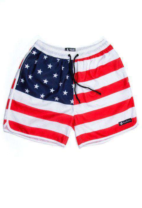 Old Glories Swim Trunks in Red, White, and Blue by Rowdy Gentleman - Country Club Prep