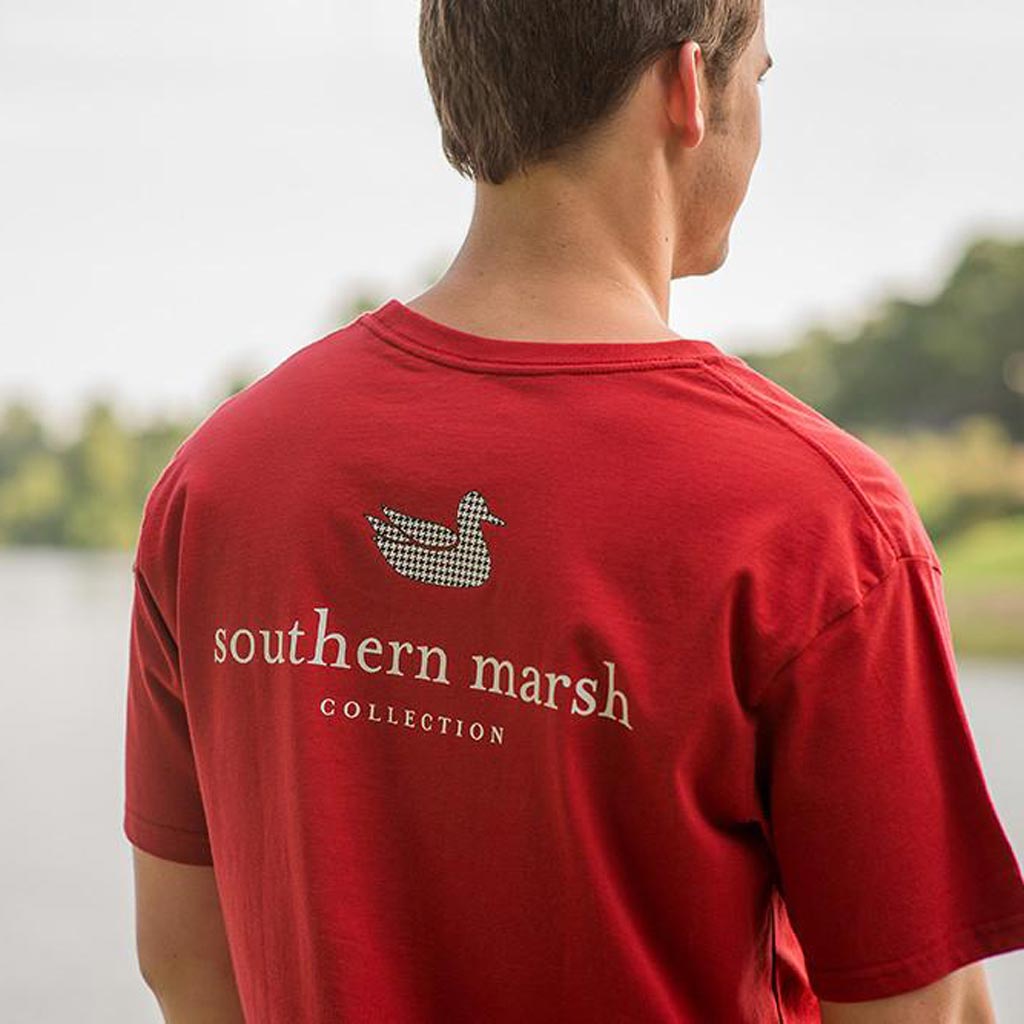 Authentic Collegiate Tee in Crimson with Houndstooth Duck by Southern Marsh - Country Club Prep