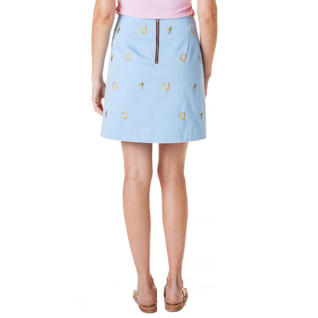 Stretch Twill Ali Skirt with Embroidered Lucky Mint Juleps in Liberty Blue by Castaway Clothing - Country Club Prep