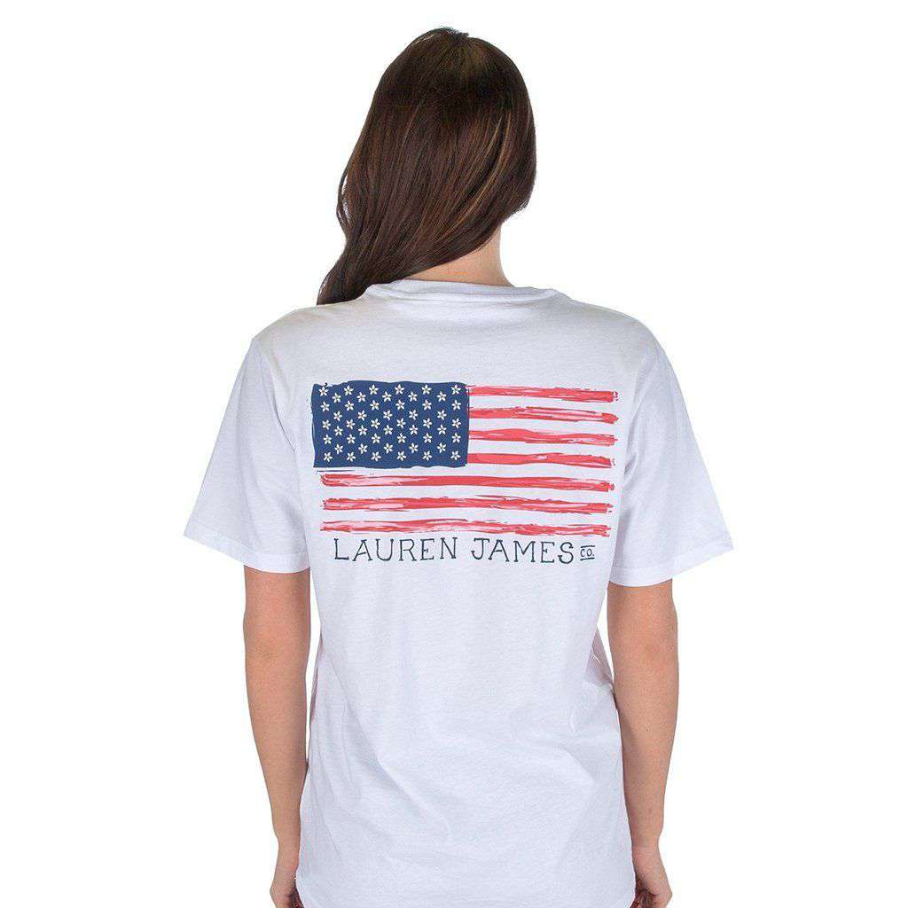 American Magnolia Flag Short Sleeve in White by Lauren James - Country Club Prep