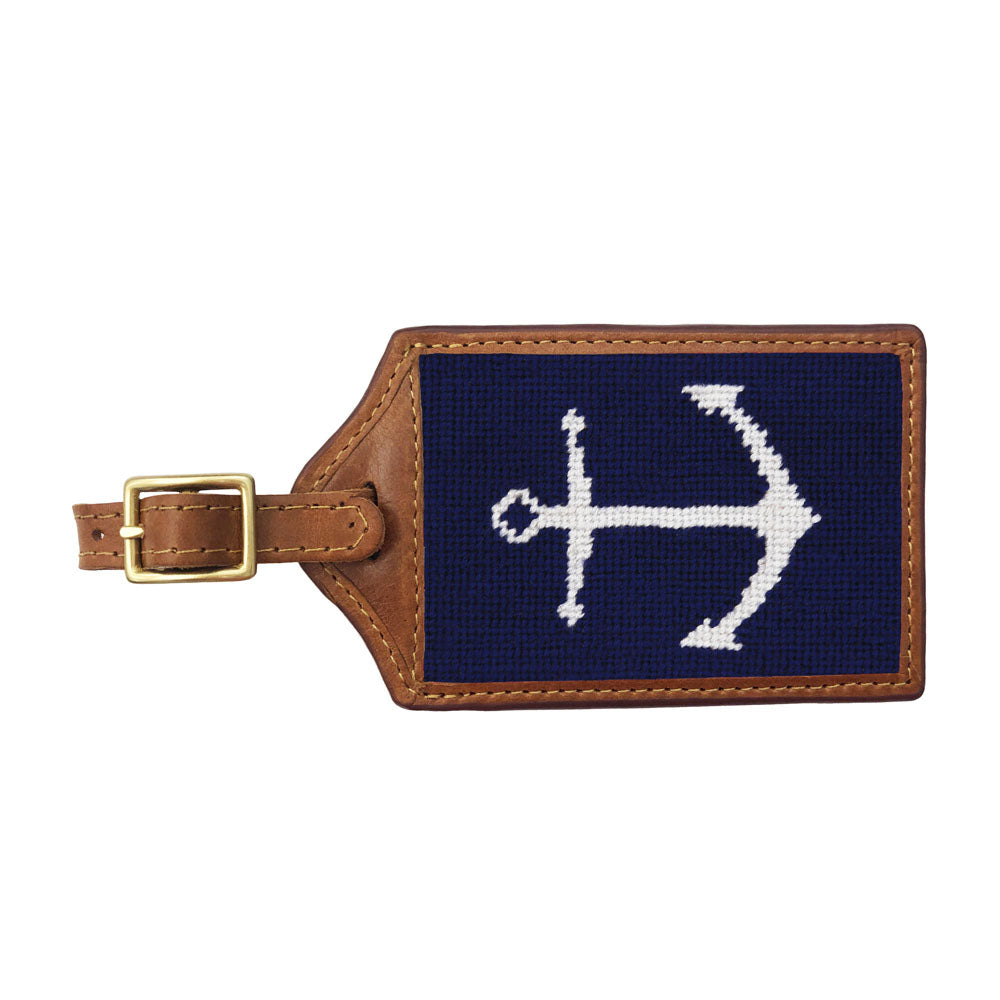 Anchor Needlepoint Luggage Tag in Dark Navy by Smathers & Branson - Country Club Prep