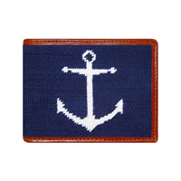Anchor Needlepoint Wallet in Dark Navy by Smathers & Branson - Country Club Prep
