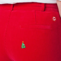 Ladies Beachcomber Stretch Corduroy Ankle Capri with Embroidered Christmas Trees by Castaway Clothing - Country Club Prep