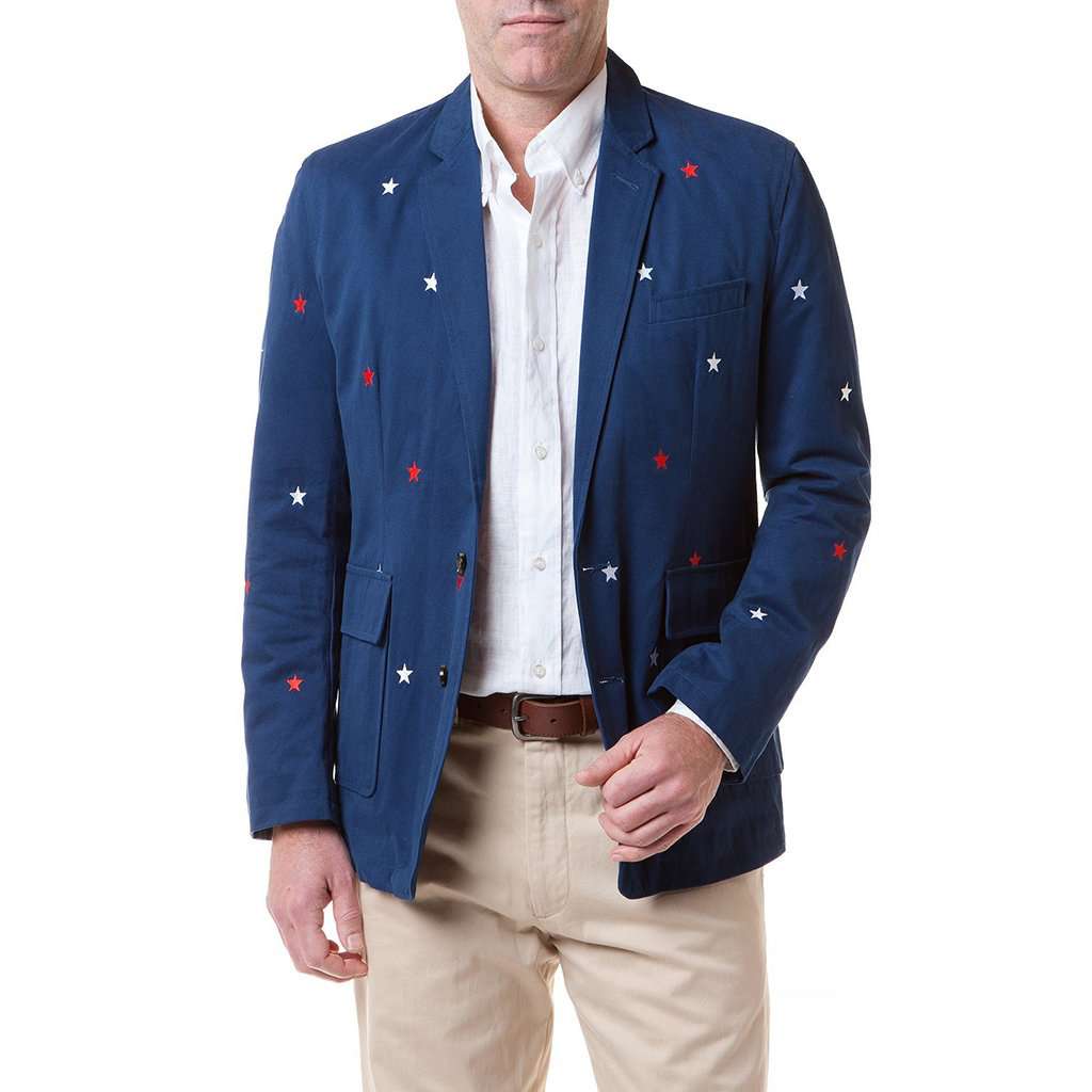 Spinnaker Blazer with Embroidered Red & White Stars by Castaway Clothing - Country Club Prep