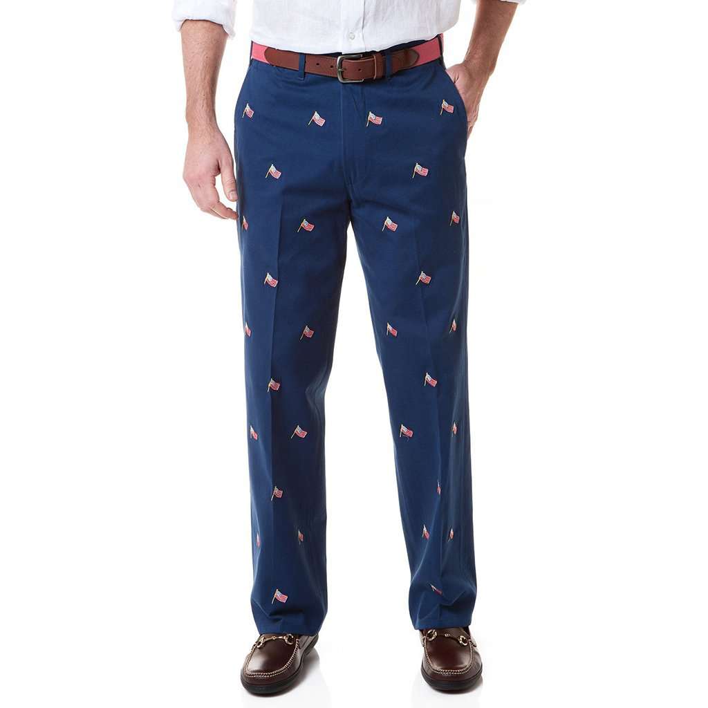 Harbor Pant with Embroidered USA Flags by Castaway Clothing - Country Club Prep