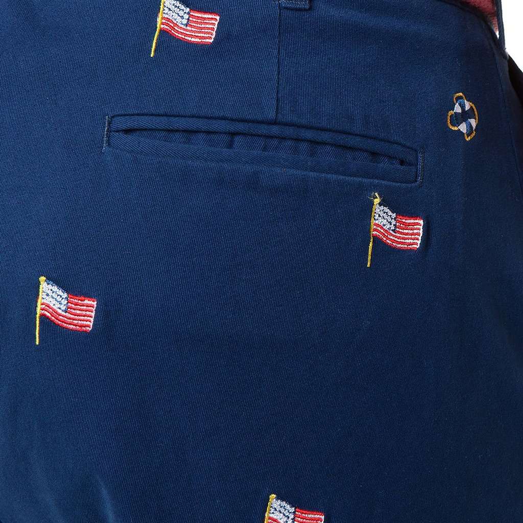 Harbor Pant with Embroidered USA Flags by Castaway Clothing - Country Club Prep