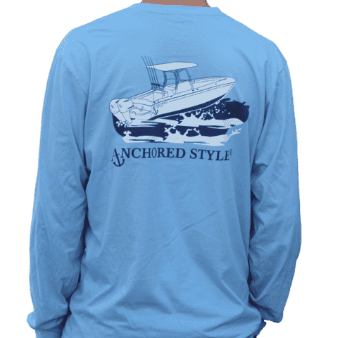 Long Sleeve Angler Tee in Blue by Anchored Style - Country Club Prep