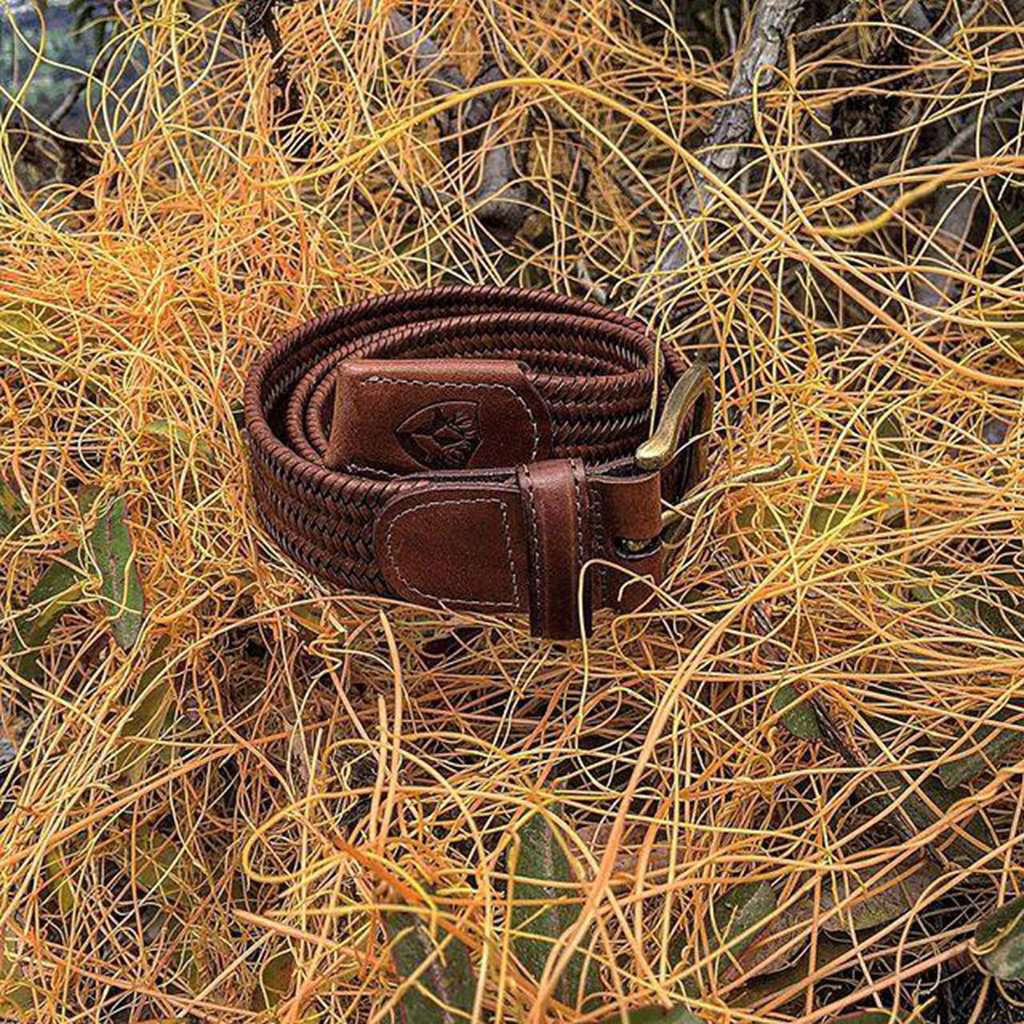 The Back Nine Woven Leather Belt in Brown Brass by Bucks Club - Country Club Prep