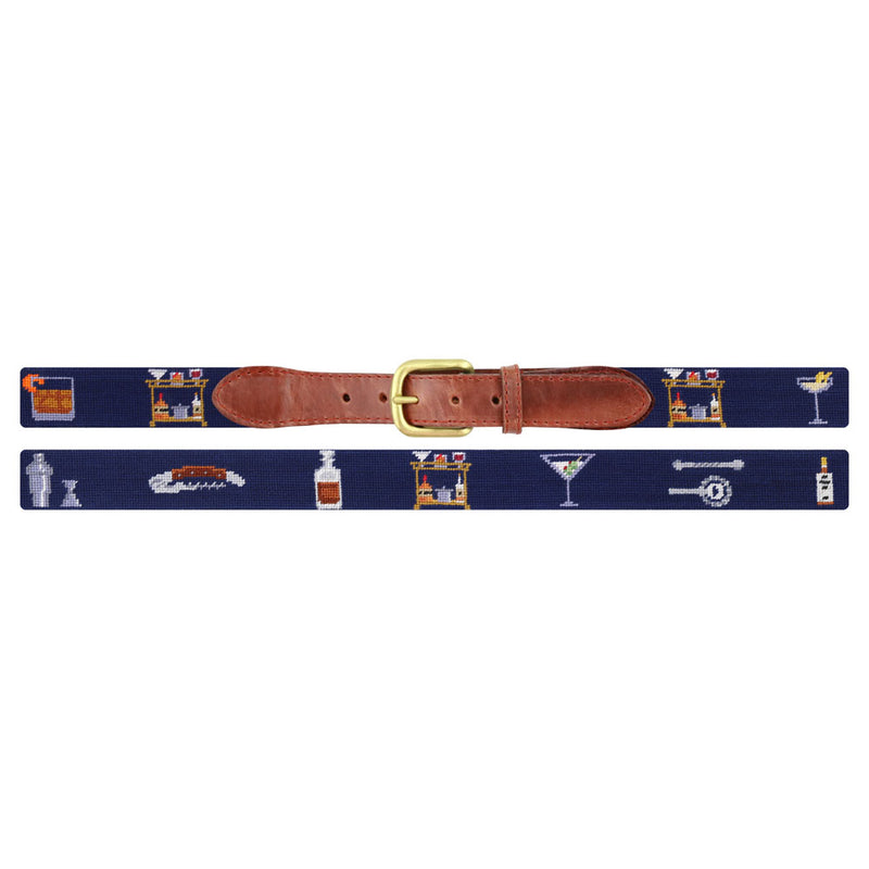 Bar Cart Essentials Needlepoint Belt in Dark Navy by Smathers & Branson - Country Club Prep