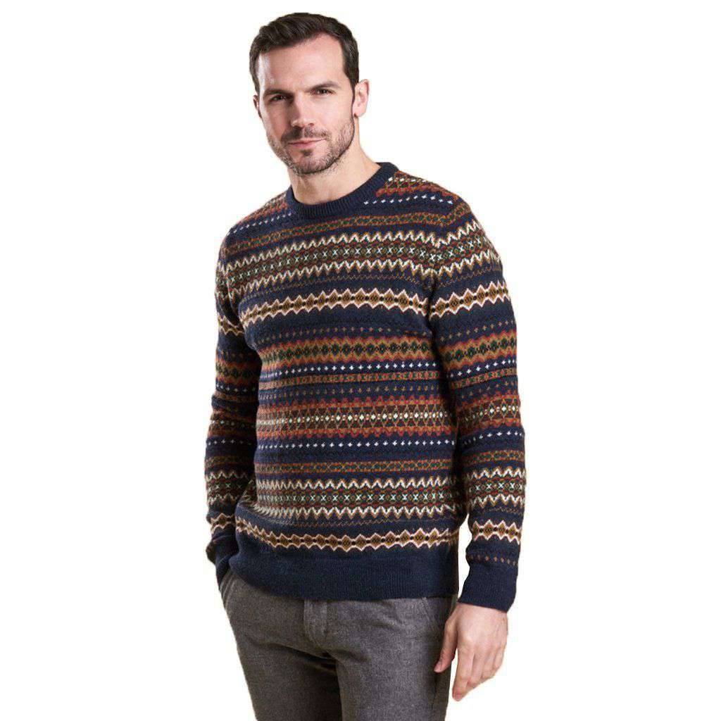 Barbour Case Fairisle Crew Neck Jumper in Navy Marl – Country Club Prep