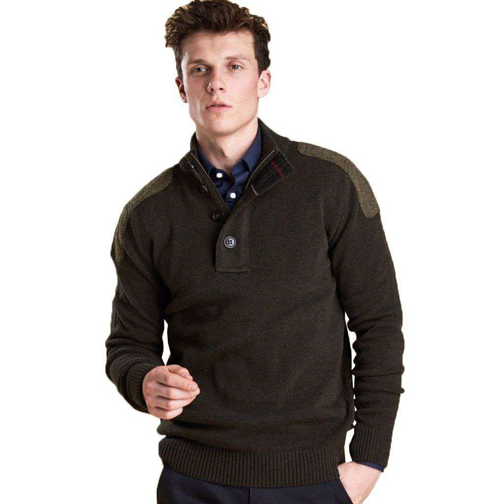 Charlock Half Button Jumper in Olive by Barbour - Country Club Prep