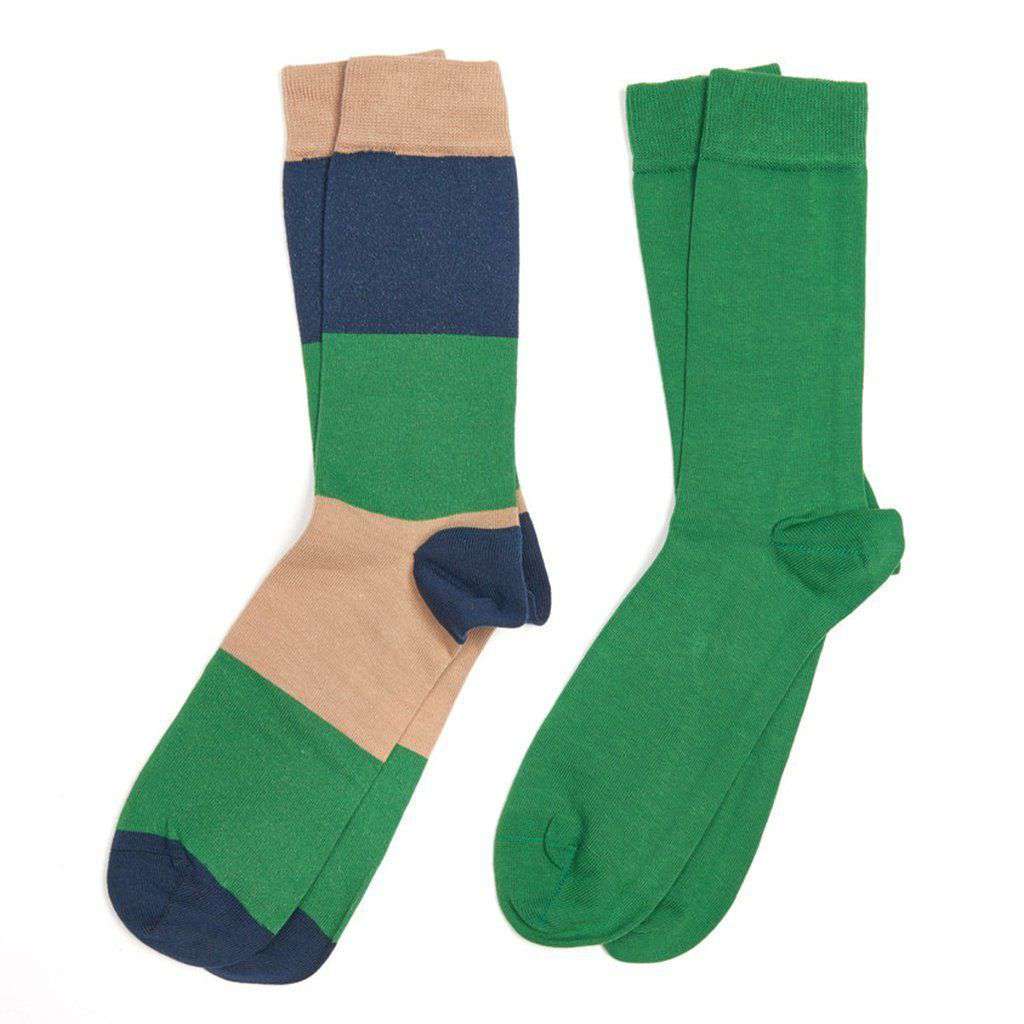 Men's Cleadon Socks Gift Pack in Brown Stripe and Green by Barbour - Country Club Prep