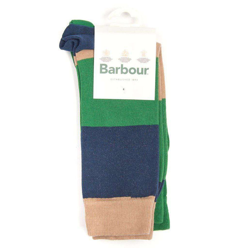 Men's Cleadon Socks Gift Pack in Brown Stripe and Green by Barbour - Country Club Prep