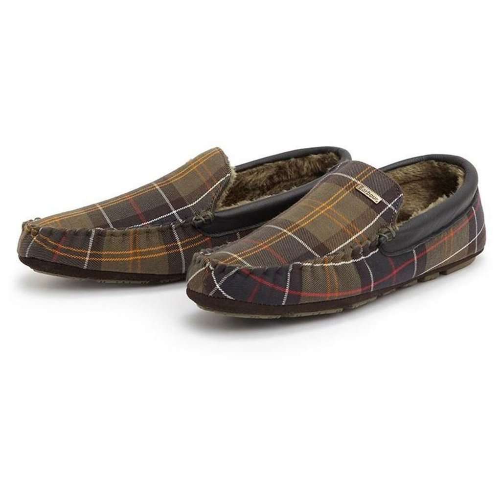 Men's Monty Moccasin Slippers in Classic Tartan by Barbour - Country Club Prep