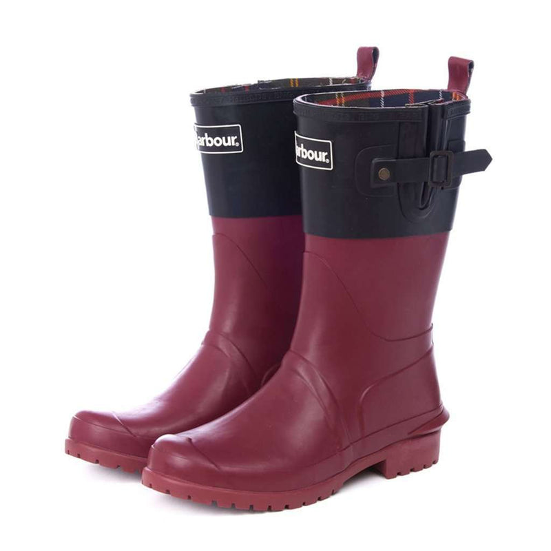 Women's Short Wellington Boots in Black and Burgundy by Barbour - Country Club Prep