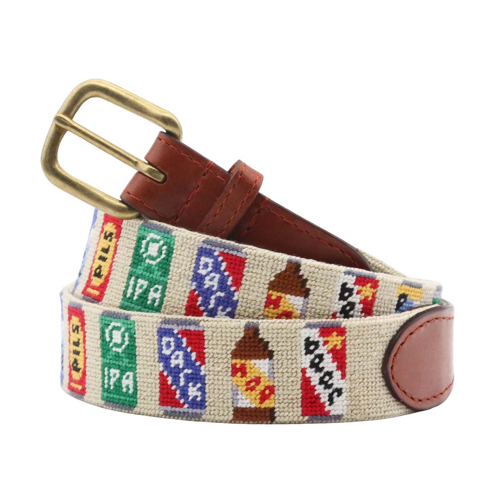 Beer Cans Needlepoint Belt by Smathers & Branson - Country Club Prep