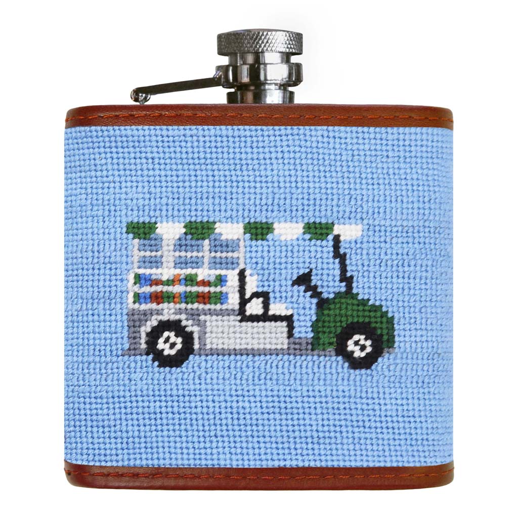 Beverage Cart Needlepoint Flask by Smathers & Branson - Country Club Prep